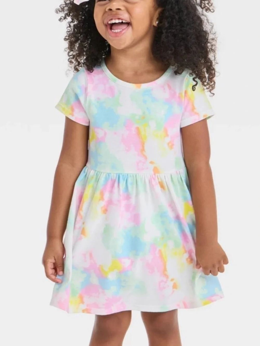 Cat & Jack 3T Girls' Pastel Tie-Dye Short Sleeve Dress